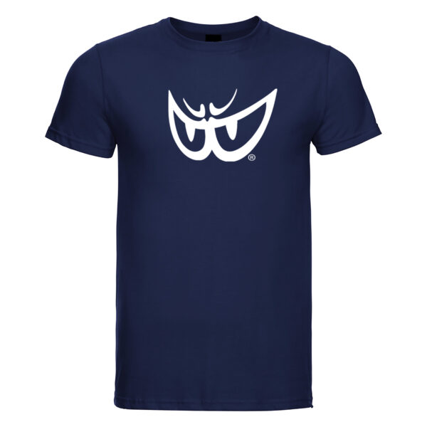 t-shirt blu in cotone biologico con logo