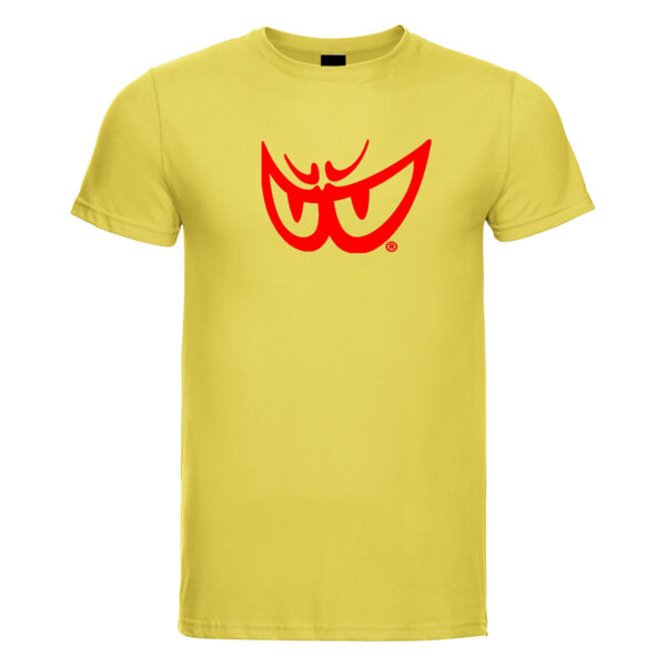 t-shirt gialla in cotone bio con logo rosso