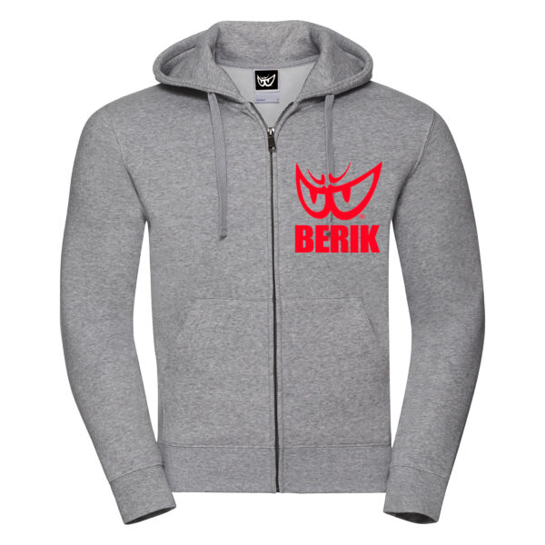 felpa grigia uomo con cappuccio zip e logo rosso