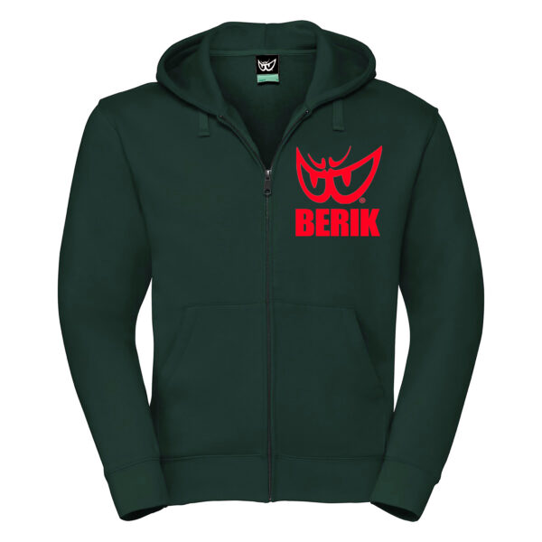 felpa verde uomo con cappuccio zip e logo rosso