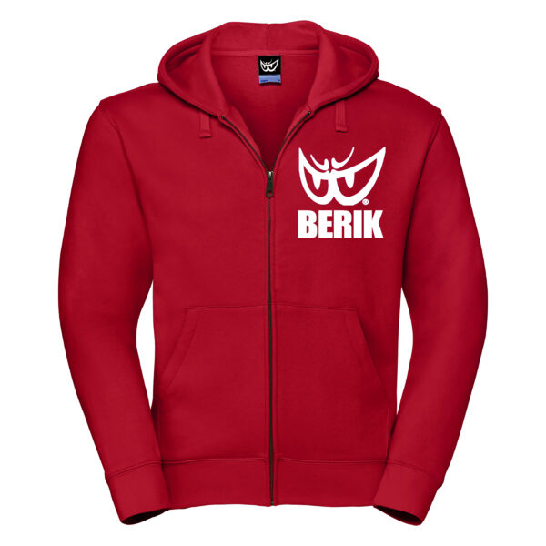 felpa rossa uomo con cappuccio zip e logo bianco