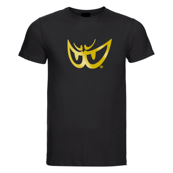 t-shirt nera in cotone bio con logo dorato
