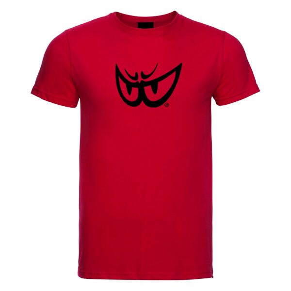 t-shirt rossa in cotone biologico con logo nero