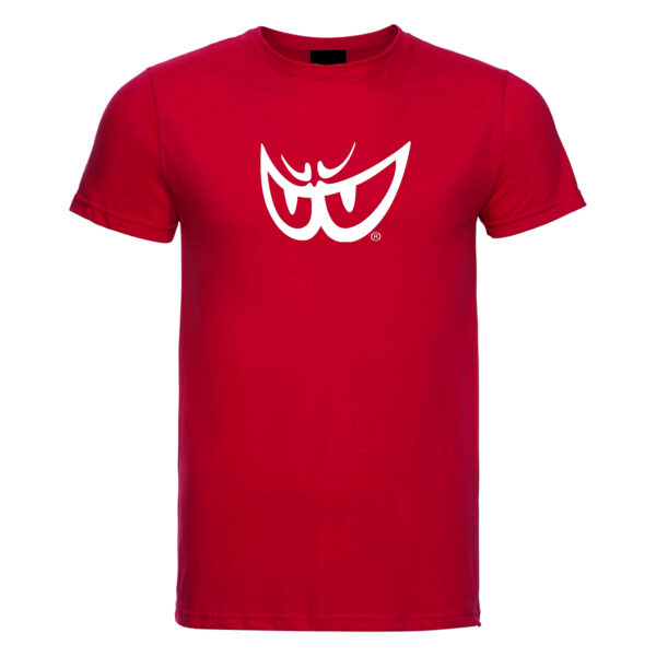 t-shirt rossa in cotone bio con logo bianco