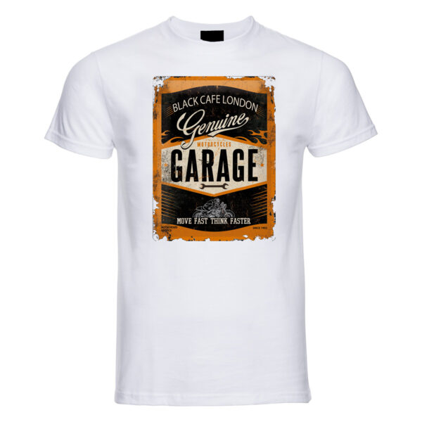 t-shirt bianca uomo con grafica old style garage