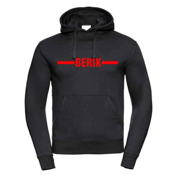 felpa nera con cappuccio e grafica minimal