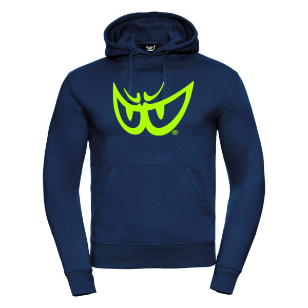 Felpa blu da uomo con cappuccio LOGO Verde Fluo
