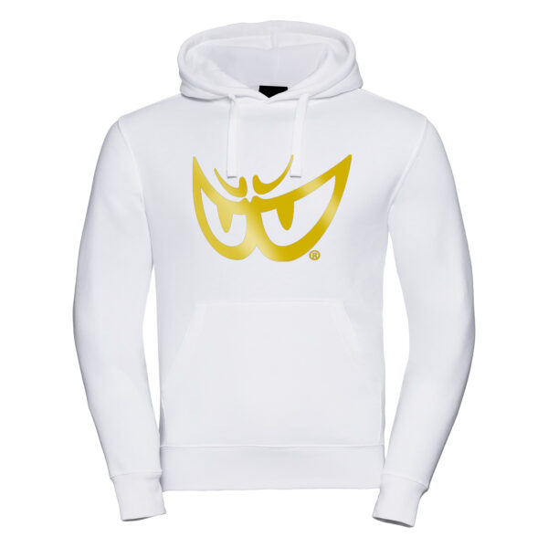Felpa bianca da uomo con cappuccio LOGO Dorato