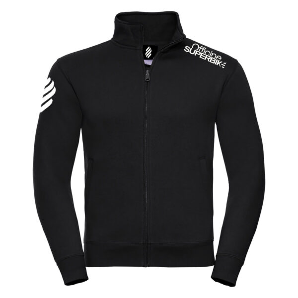 felpa nera uomo Full Zip con scritta bianca