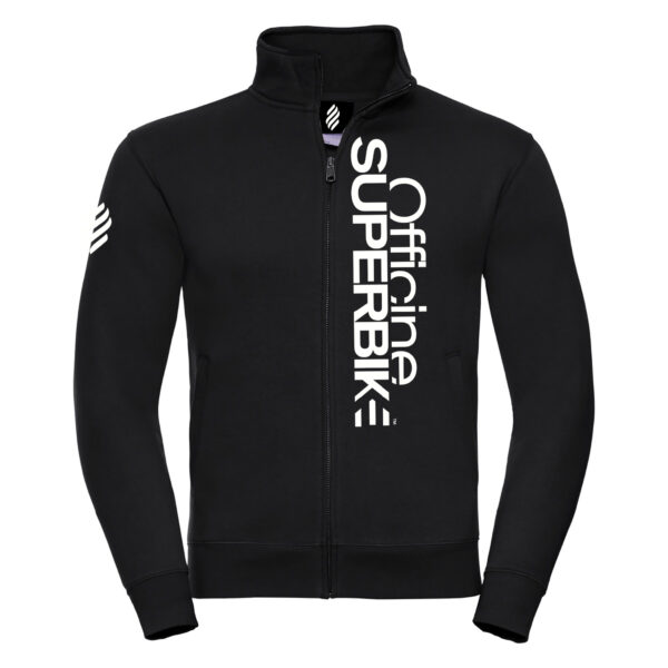 felpa uomo Full Zip con scritta bianca verticale